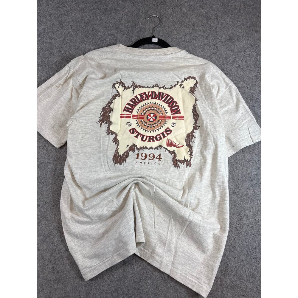 Vintage 90s Harley Davidson Sturgis T Shirt Mens Medium Gray Fur Hide Graphic